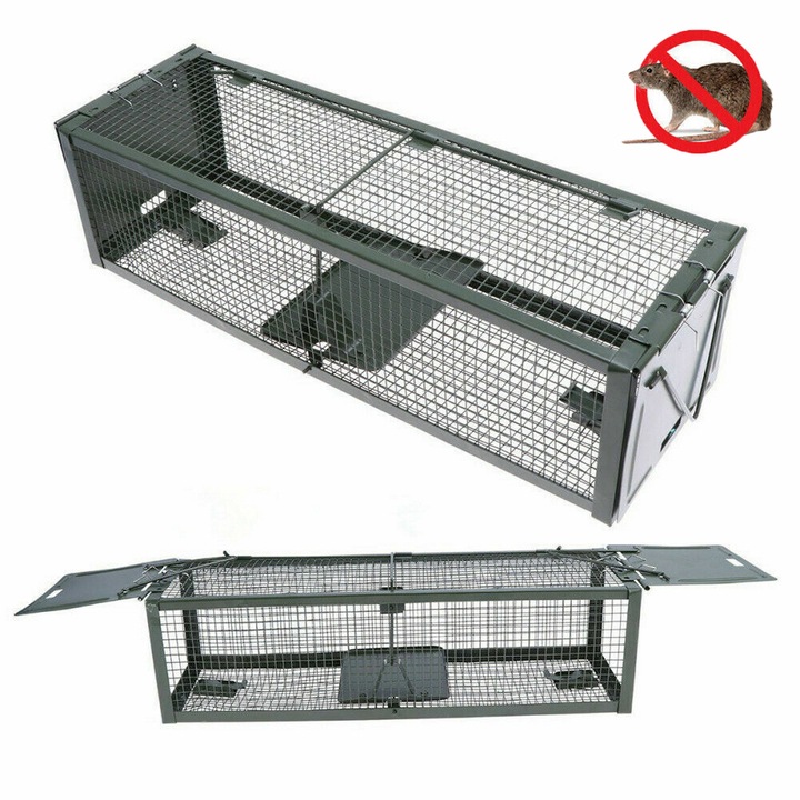 Capcana pentru rozătoare, verde militar, 39.5x12.5x11cm, cu 2 uși, set 1 bucata