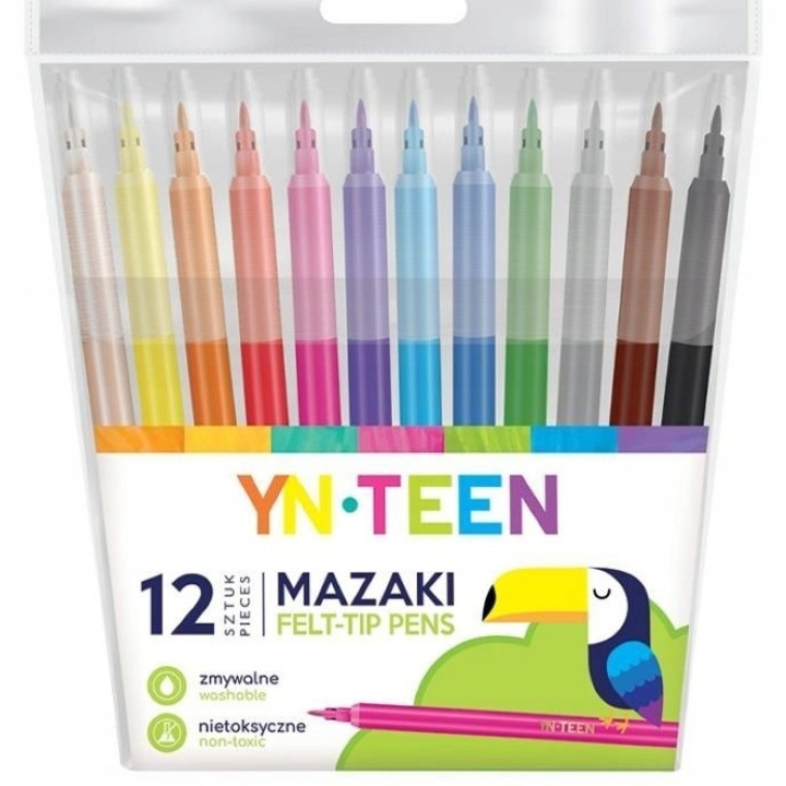 Interdruk filctollak, 12 színű készlet, kerek profilú, vízbázisú tinta, átlátszó