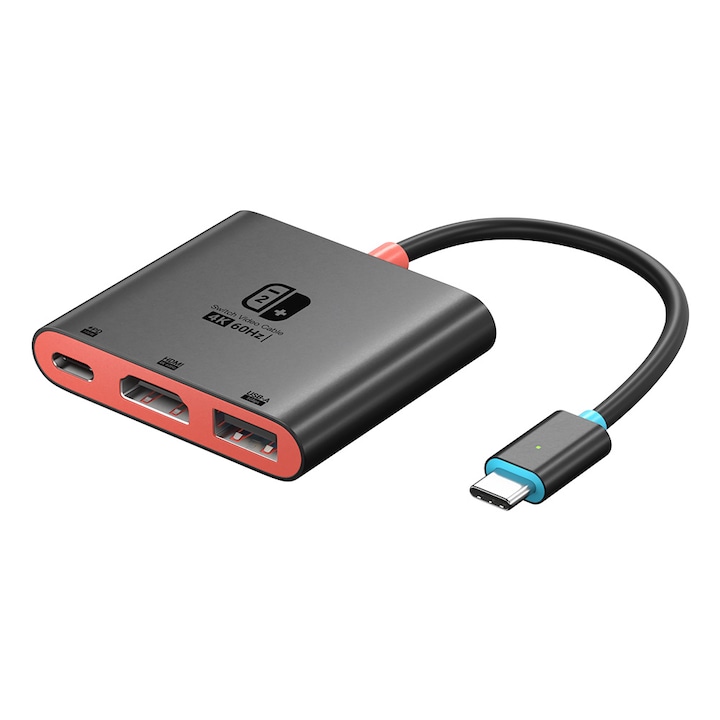 3 az 1-ben adapter Nintendo Switch 2 (NS2) konzolhoz – TV mód dokkoló nélkül, HDMI akár 4K@60Hz felbontással, USB 3.2 5Gbps, PD 100W, Steam Deck/Laptop kompatibilis – hordozható mini hub