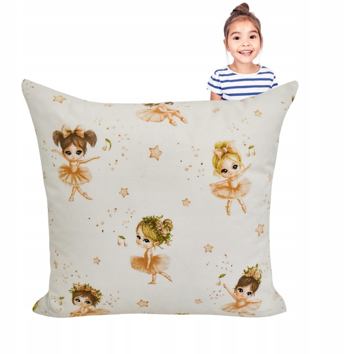 Fata de perna, Copii, 40x40 cm, Inchidere cu fermoar, Hipoalergenic, Bumbac, Model zana, Portocaliu