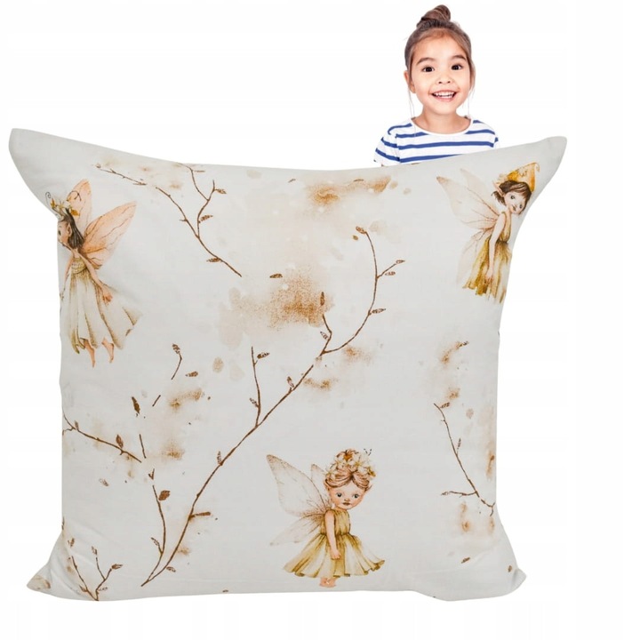 Fata de perna, Copii, 40x40 cm, Inchidere cu fermoar, Hipoalergenic, Bumbac, Model de primavara, Alb, Gri