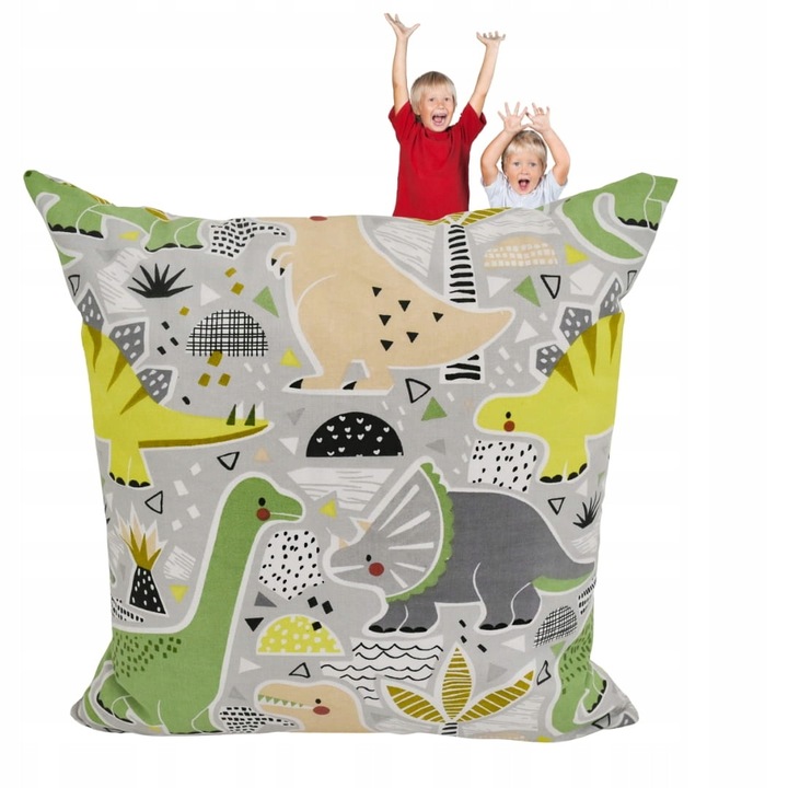 Fata de perna, Copii, 40x40 cm, Inchidere cu fermoar, Hipoalergenic, Bumbac, Model dinozaur, Multicolor