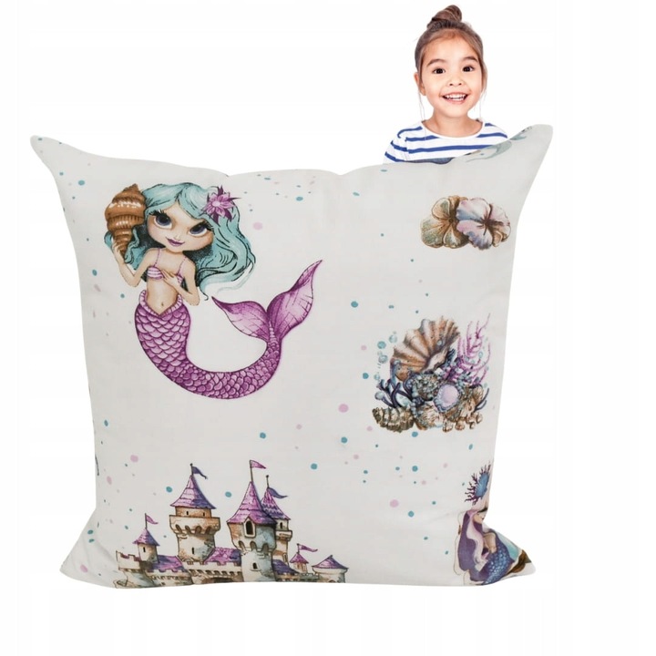 Fata de perna, Copii, 40x40 cm, Inchidere cu fermoar, Hipoalergenic, Bumbac, Model sirena, Alb, Gri