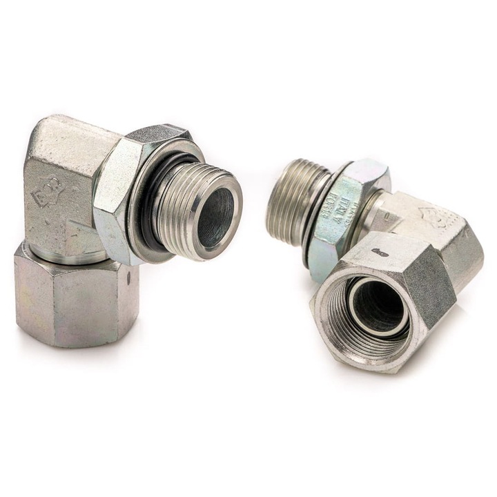 Acél 3/4''-os 90°-os könyök, belső és külső menettel, 215 bar nyomású, zárt menettel.