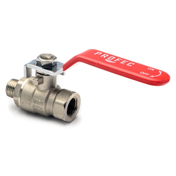 Сферичен кран 1/4'', POLBERIS, червени ръкохватки, от месинг, за топла вода, 25bar