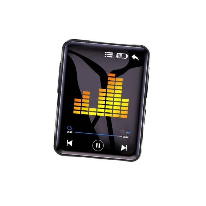 Player de muzica MP3, ecran tactil complet, 64 Gb, expansiune pentru card TF, conectivitate Bluetooth, Sunet de inalta calitate, anulare a zgomotului, compact si portabil, multifunctional si durata de viata extrem de lunga a bateriei, Negru