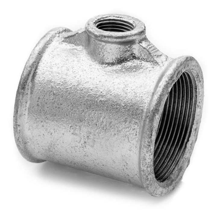 Trojnik 1/2'' x 1/4'' zeliwa ocynk, 1/2'' cu filet drept si stang, 1/4'' cu filet interior, dimensiune: 1/2'' x 1/4''
