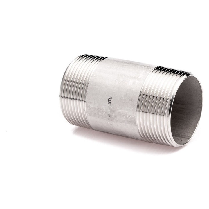 Niplu inox POLBERIS 1/2'' GZ x GZ 80mm, otel inoxidabil 316, pentru instalatii industriale