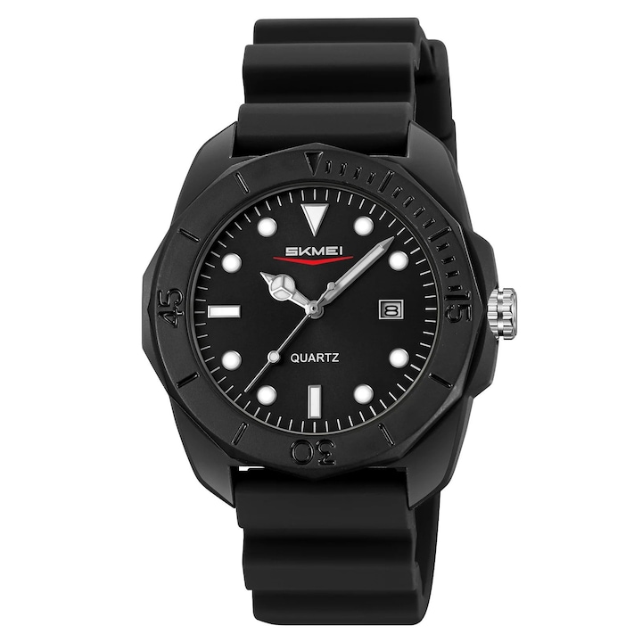 SKMEI 2393 férfi karóra fekete-nap – szilikon szíj, sportos dizájn, 5ATM vízálló