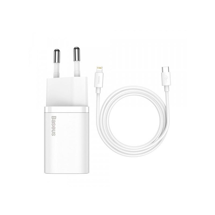 Incarcator Retea cu Cablu Lightning Baseus Super Si 20W 3A 1 x USB-C Alb TZCCSUP-B02