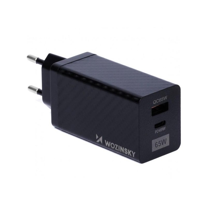 Incarcator Retea WZK WWCG01 65W 3A 1 x USB-A - 1 x USB-C Negru
