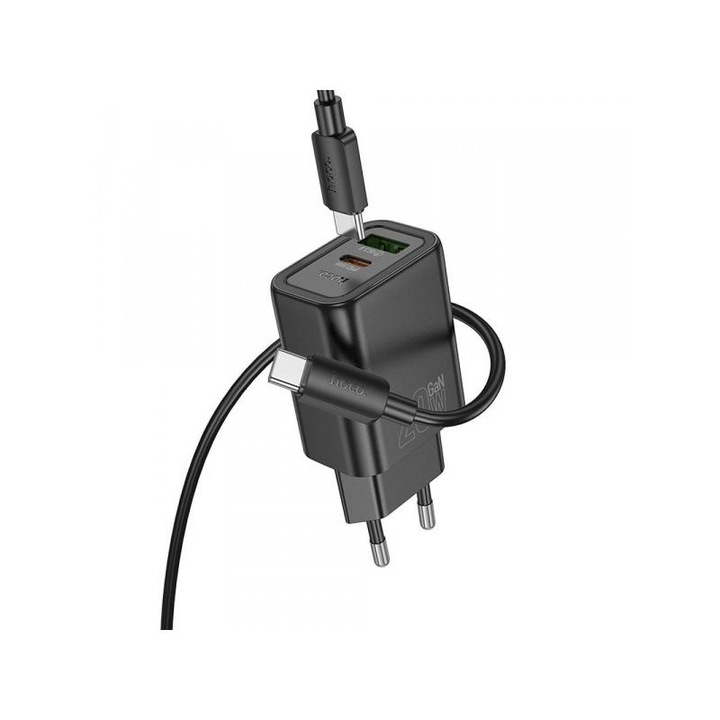 Incarcator Retea Cu Cablu Lightning HOCO N61 20W 3A 1 x USB-A - 1 x USB-C Negru