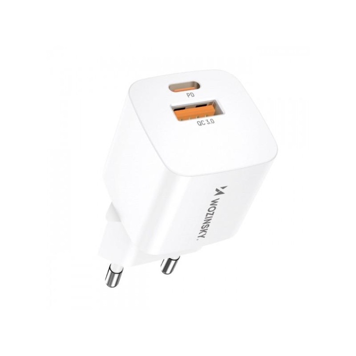 Incarcator Retea WZK CMWCW 20W 3A 1 x USB-A - 1 x USB-C Alb