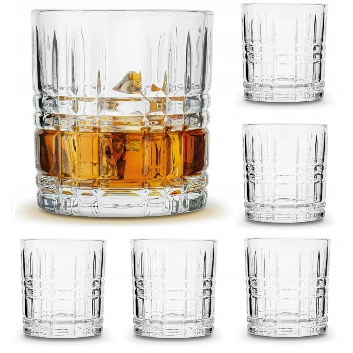 Set 6 pahare LUXITO Grid, sticla, 290ml, 9x8,3cm, design geometric