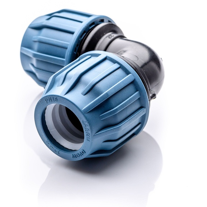 Fiting 90, POLBERIS, DN32, 16 bar, 120x120mm, fekete-kék