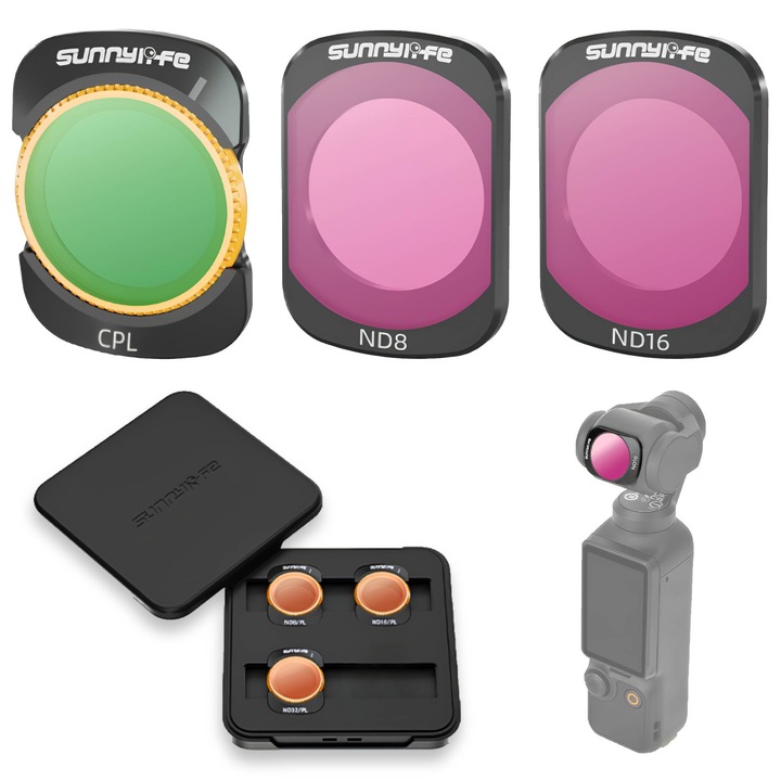 Set de 3 filtre pentru DJI OSMO POCKET 3, CPL, ND8, ND16, gri, 16x22mm