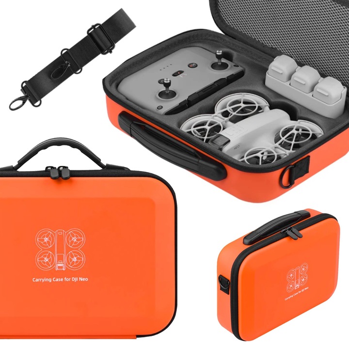 Hordozható táska DJI NEO drónhoz, Sunnylife, nylon, vízálló, 19,5x28x9cm, narancssárga, szíjjal szett