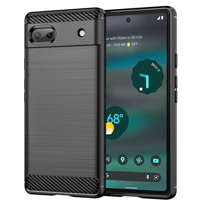 Husa pentru Google Pixel 6a, Accesorio Carbon Silicone, Negru