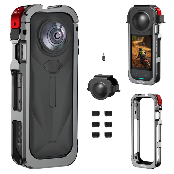 Insta360 X5 védő fémkeret, szilikon védelemmel, teljes készlet, szürke, 13,6x5,8x2,3cm