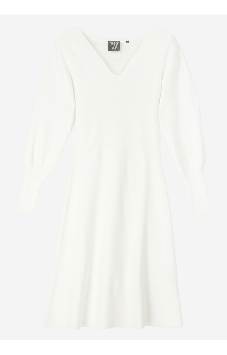 Rochie WOLCZANKA, tricotata, alb, decolteu in V, maneci lungi, lungime midi, L INTL