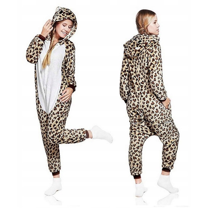 Salopeta Kigurumi, pantera, L, 100% poliester, fermoar, nasturi, gluga cu urechi, coada decorativa, perfecta pentru carnaval, Halloween, petreceri, pijamale, purtare zilnica, multicolora