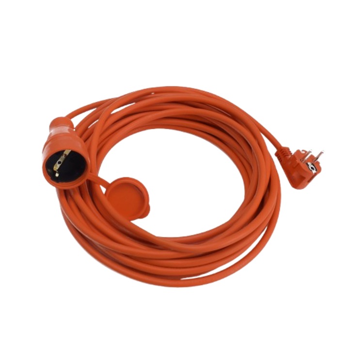 Prelungitor cu fisa si priza IP44, 3 m, pentru exterior, cu capac de protectie, sectiune cablu 3x1.5 mm², portocaliu