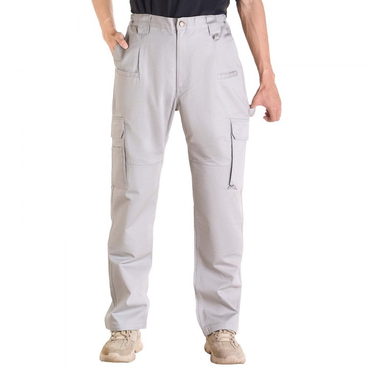 Pantaloni cargo ignifugi pentru barbati, bumbac, cu buzunare multiple, gri, L