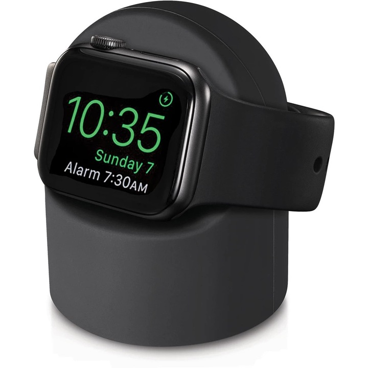 Suport de Incarcare Negru din Silicon pentru Apple Watch, Samsung Galaxy Watch, Huawei – Stabil, Compact si Compatibil Universal