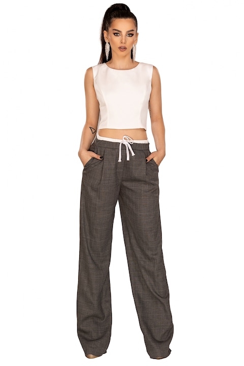 Pantaloni drepti gri cu snur, P 1177g