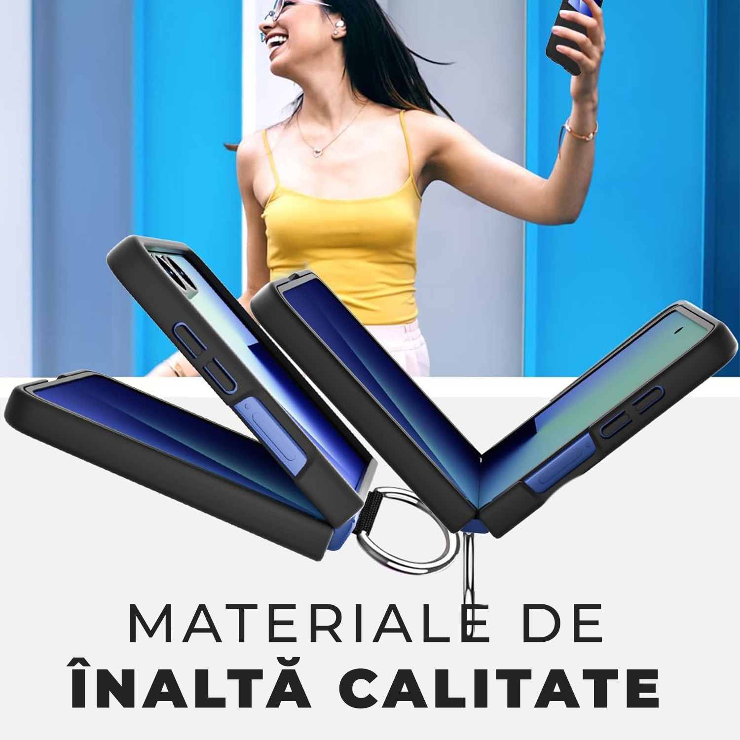 Husa pentru Samsung Galaxy Z Flip 7 DaDen cu inel, Protectie antisoc, Camera Ultra Safe, Silicon, Negru