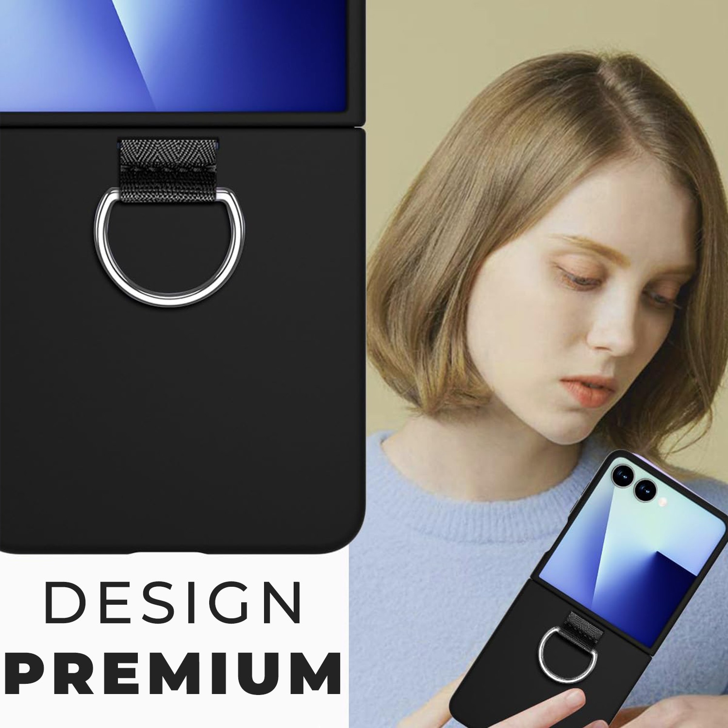 Husa pentru Samsung Galaxy Z Flip 7 DaDen cu inel, Protectie antisoc, Camera Ultra Safe, Silicon, Negru