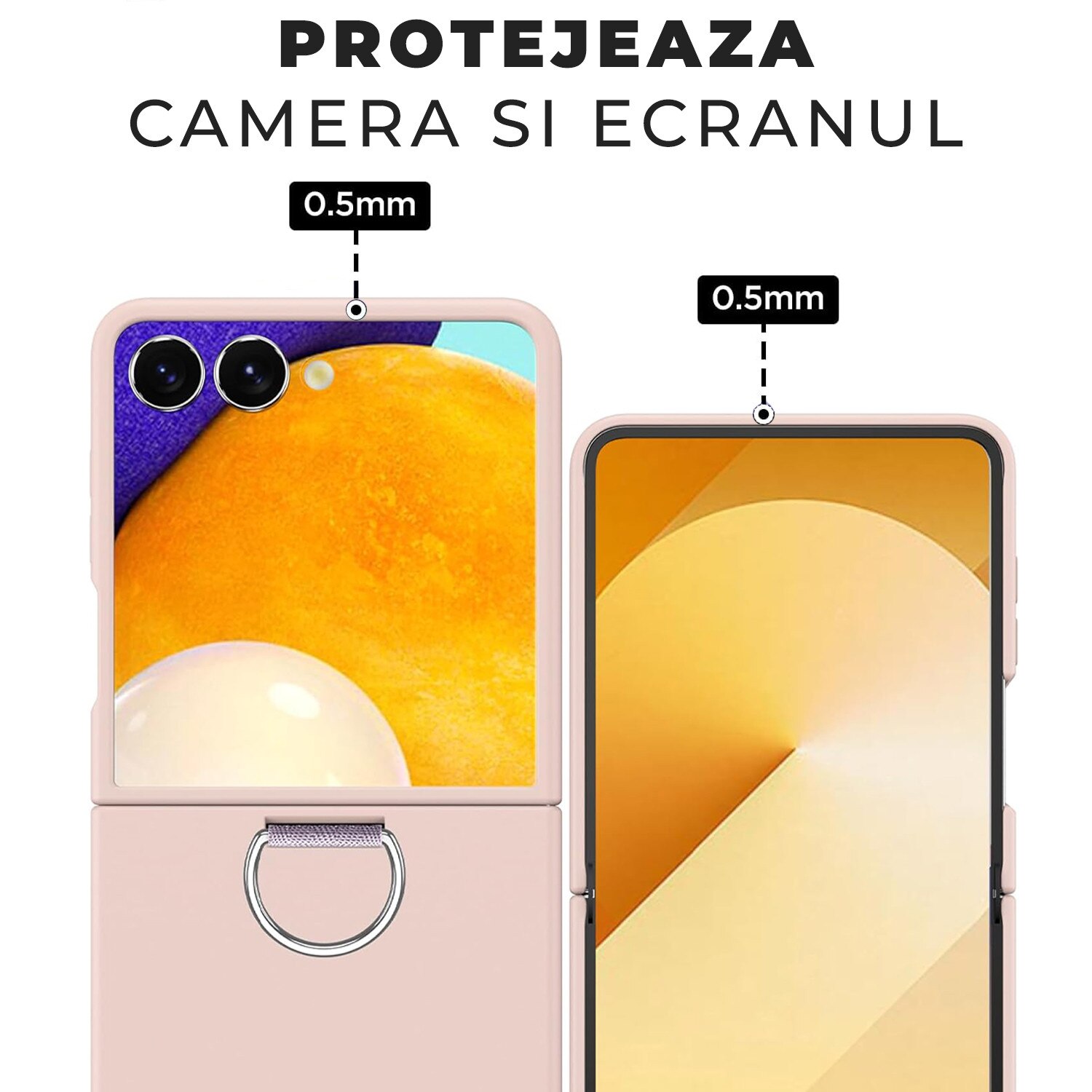 Husa pentru Samsung Galaxy Z Flip 7 DaDen cu inel, Protectie antisoc, Camera Ultra Safe, Silicon, Roz