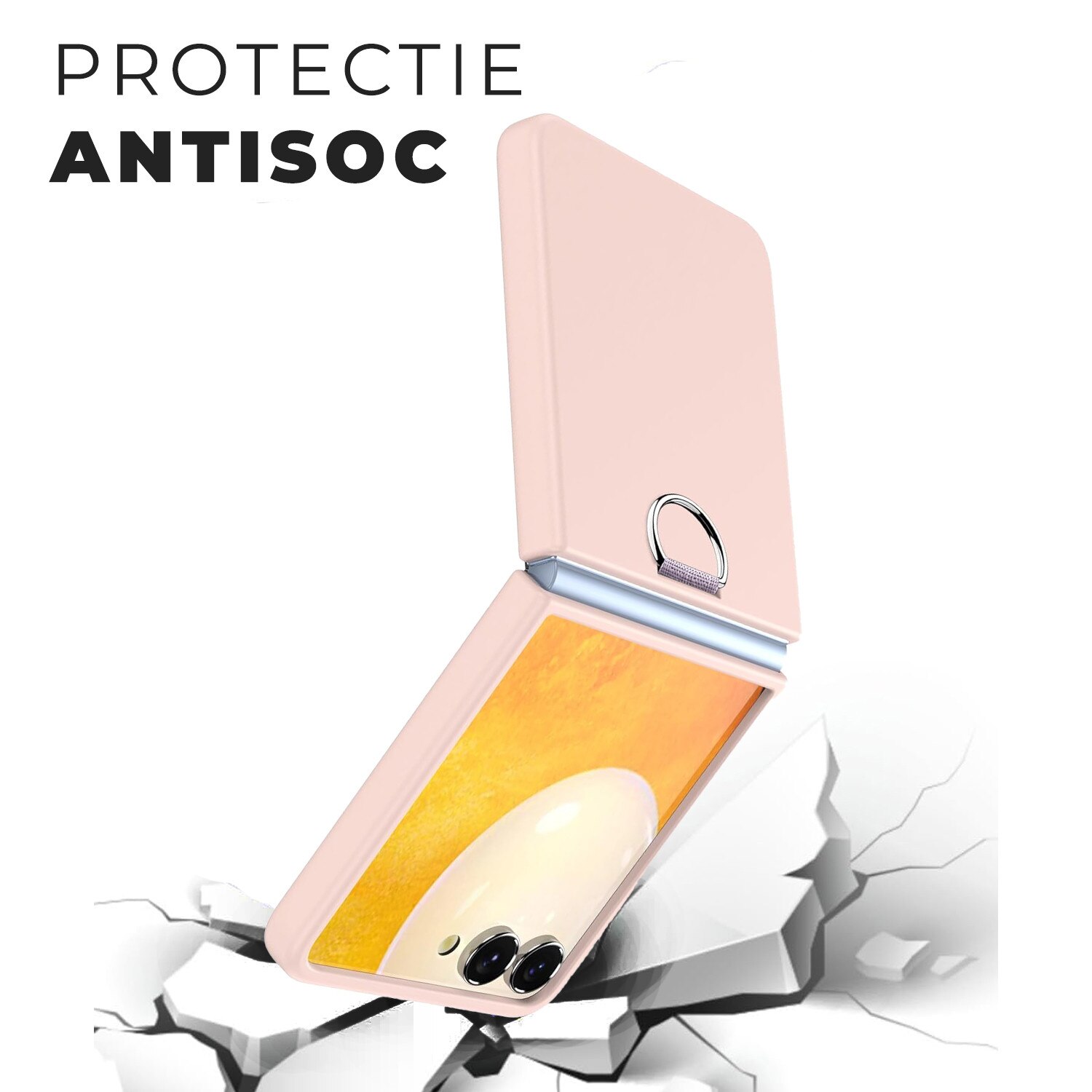 Husa pentru Samsung Galaxy Z Flip 7 DaDen cu inel, Protectie antisoc, Camera Ultra Safe, Silicon, Roz