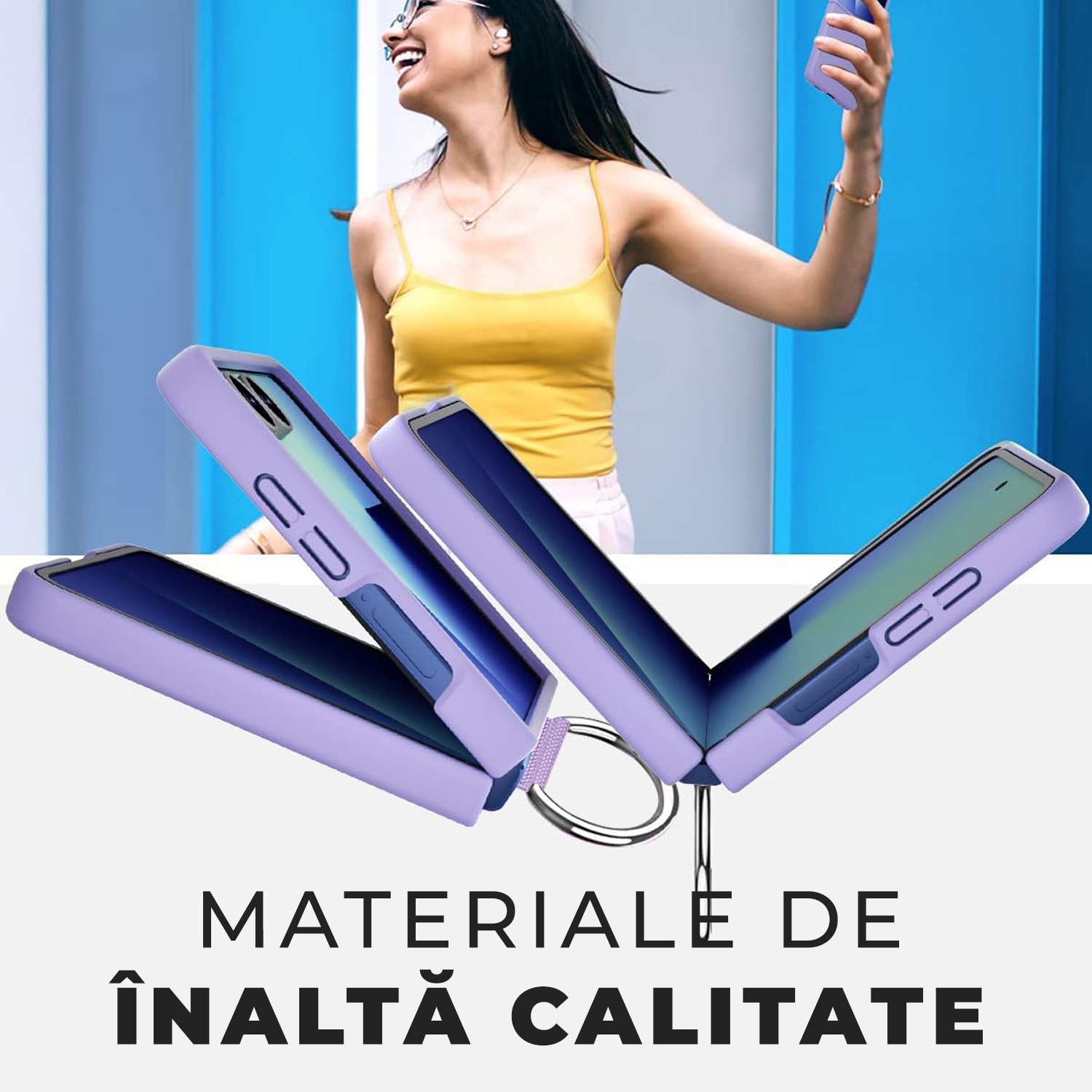 Husa pentru Samsung Galaxy Z Flip 7 DaDen cu inel, Protectie antisoc, Camera Ultra Safe, Silicon, Mov