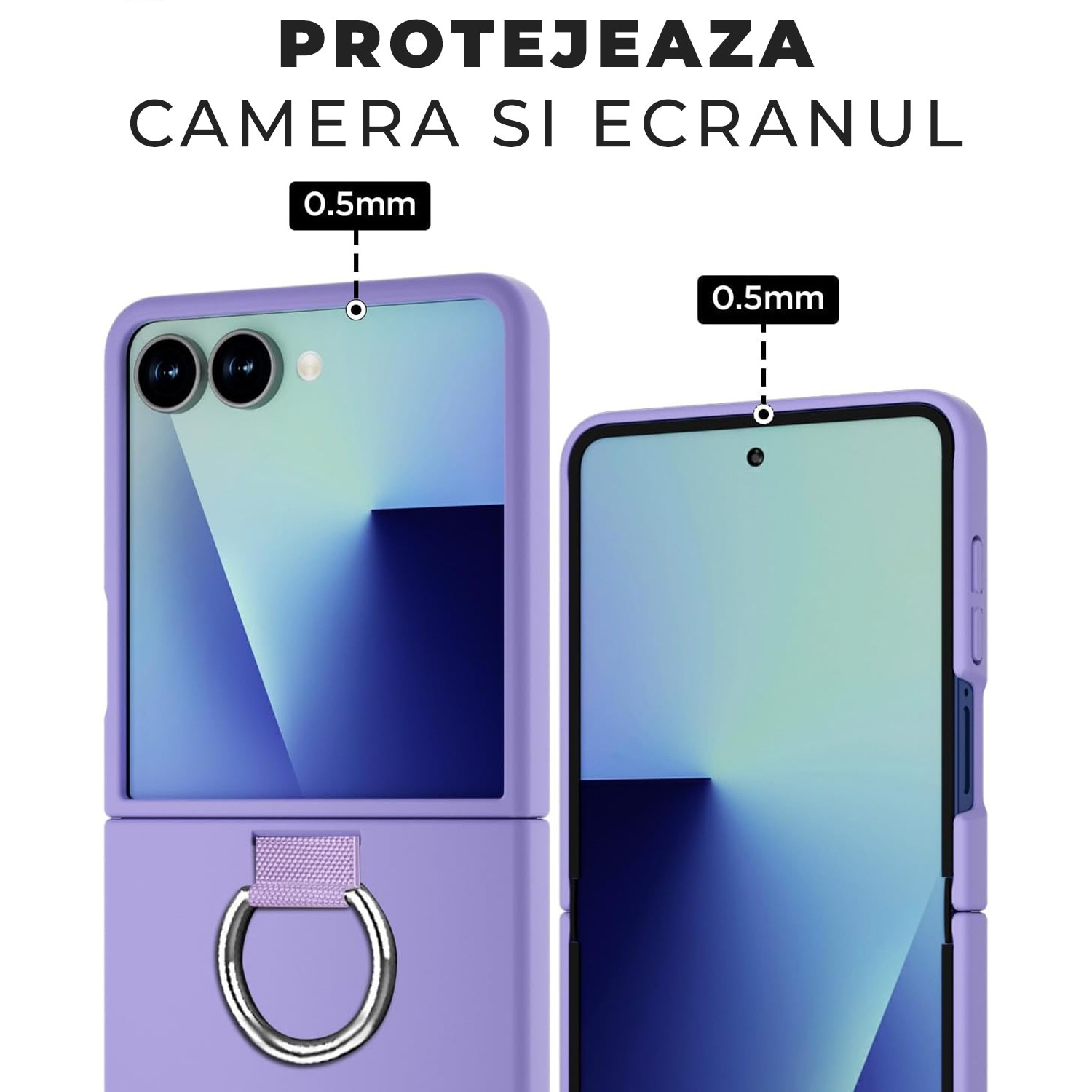 Husa pentru Samsung Galaxy Z Flip 7 DaDen cu inel, Protectie antisoc, Camera Ultra Safe, Silicon, Mov