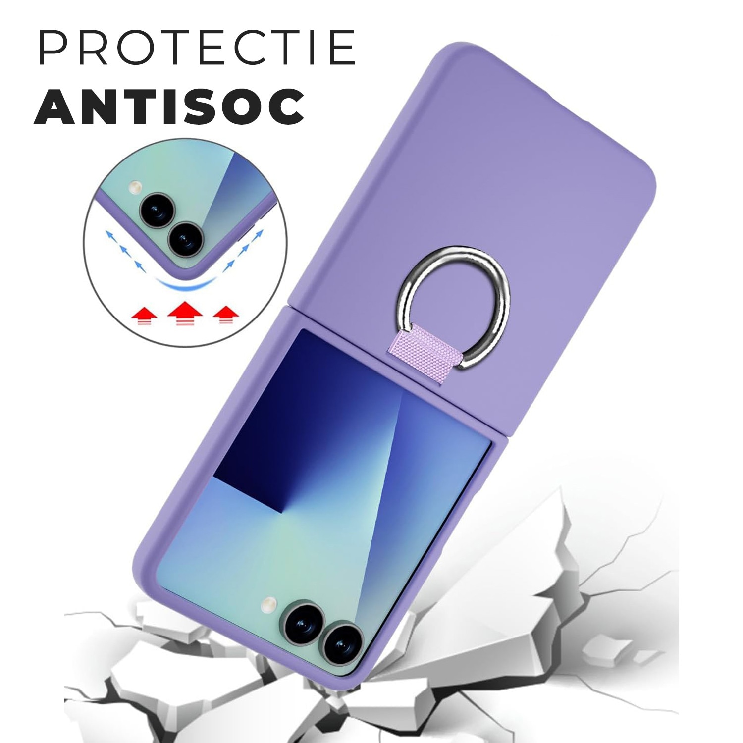 Husa pentru Samsung Galaxy Z Flip 7 DaDen cu inel, Protectie antisoc, Camera Ultra Safe, Silicon, Mov