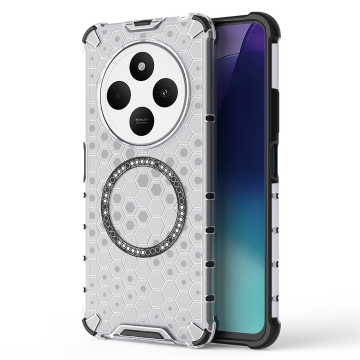 Xiaomi Redmi 14C kompatibilis tok hátlapvédelemmel és ütésálló élekkel, Átlátszó – Méhsejt Minta