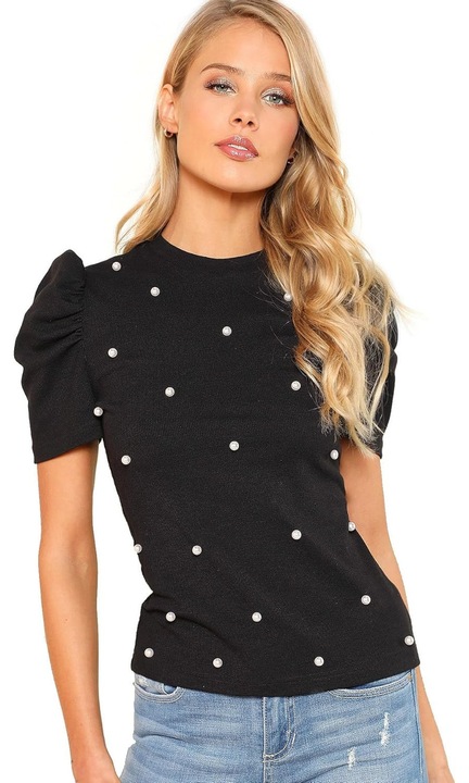 Bluza casual neagra, cu perle, ADROM 1898-25, Negru