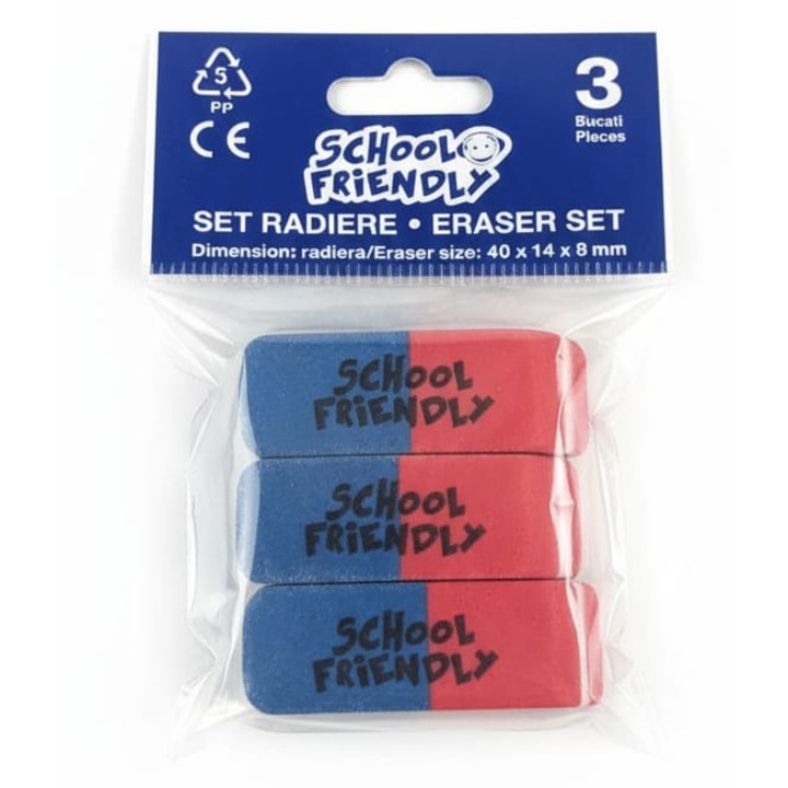 Set 3 radiere School Friendly, 40x14x8mm