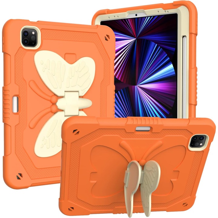 Védőtok iPad Pro 11-hez, Nikcorp, páncélozott, narancssárga, állítható támasztékkal
