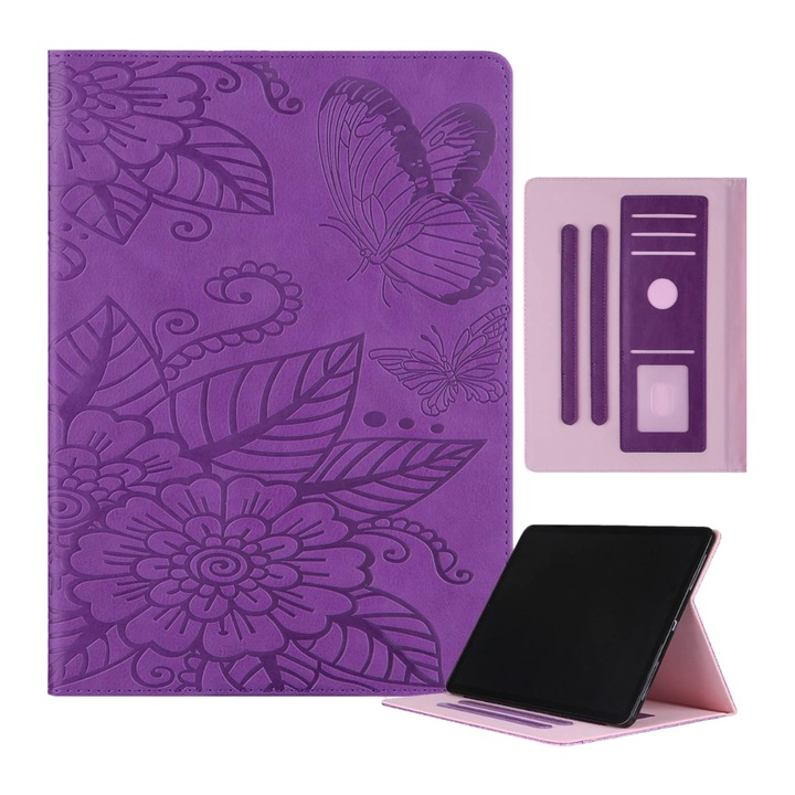 Tok iPad Air/Air 2 2016-hoz, lila, műbőr, automatikus alvás funkció, vékony kialakítás