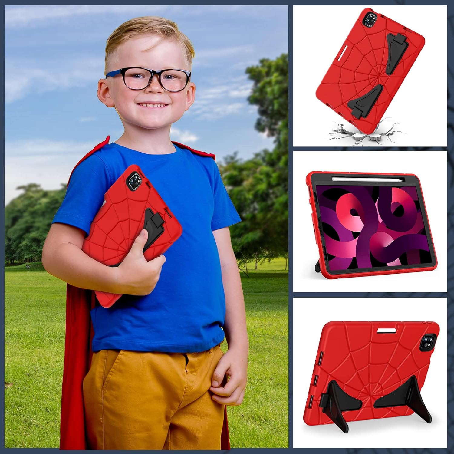 Husa tableta, Nikcorp, pentru iPad Air 4/Pro 11, rosie, functie suport, loc pentru Apple Pencil