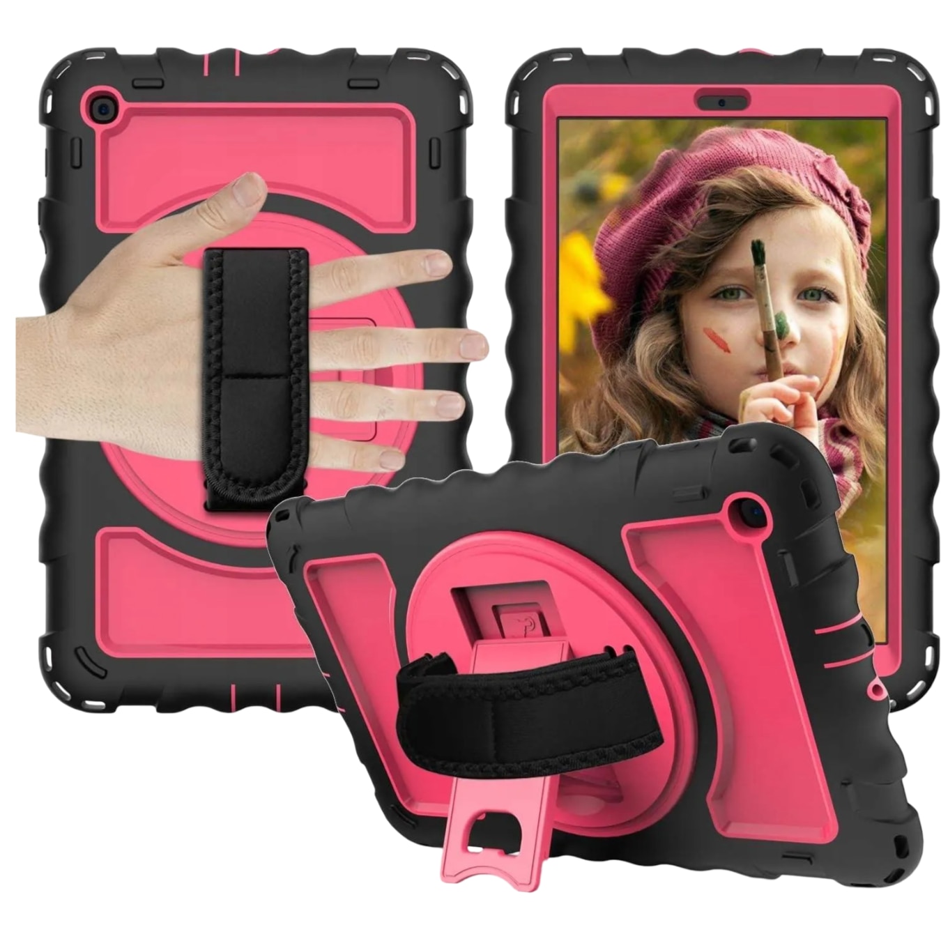 Husa tableta, Nikcorp, Samsung Galaxy Tab A 8.0" 2019, roz, cu suport rotativ 360°
