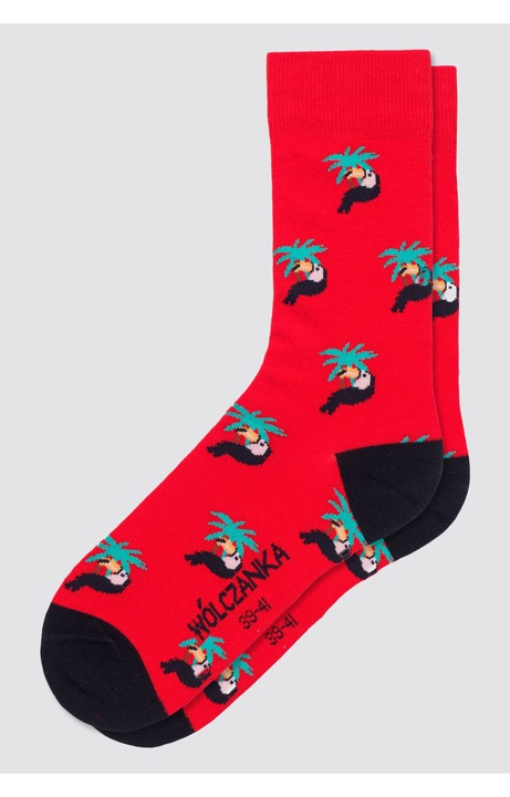 Sosete dama WOLCZANKA, rosu, 44-46, cu imprimeu, din bumbac moale