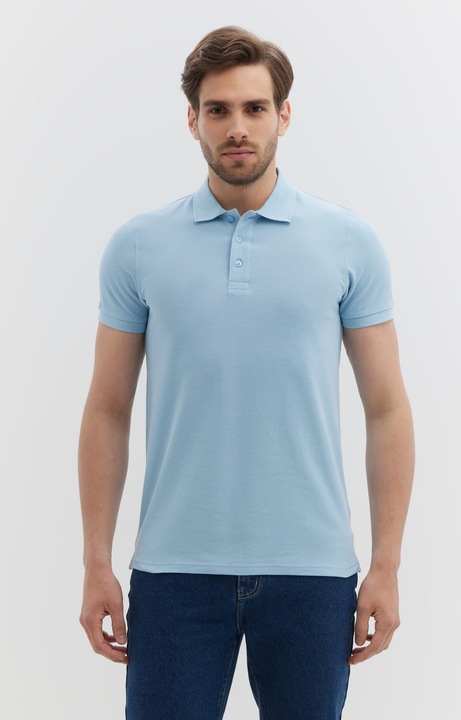 Tricou polo barbati, WOLCZANKA, slim fit, albastru deschis, bumbac organic