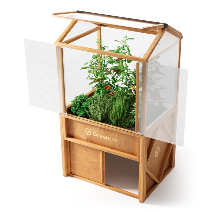 Mini sera Lavish din lemn, 100x80x180 cm, pentru legume, ierburi, fructe, culoare Palisander