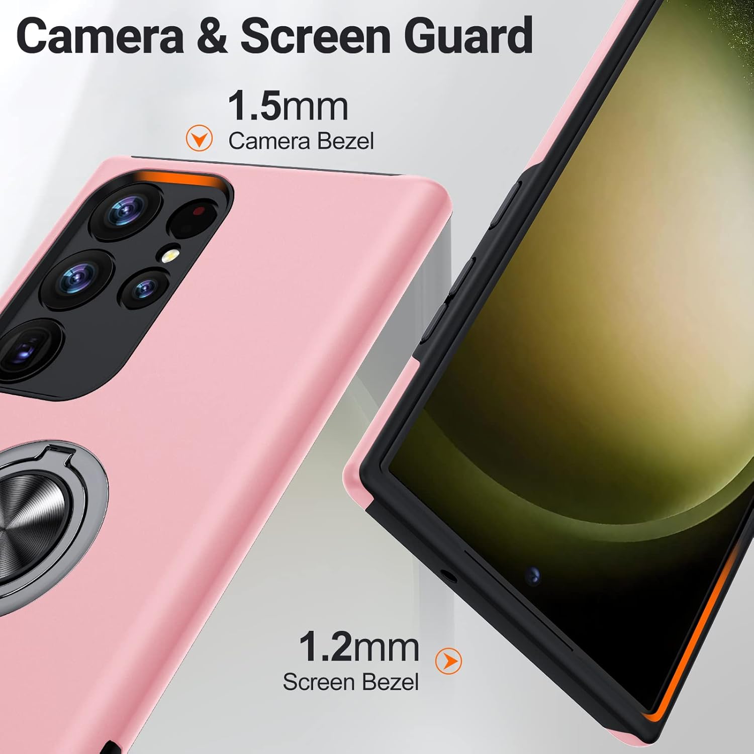 Husa de protectie pentru Samsung Galaxy S23 Ultra, Hybrid Antisoc, Kickstand, Bumper inel rotativ 360, Pink