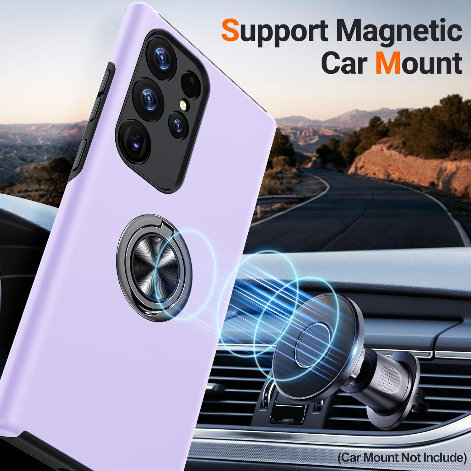 Husa de protectie pentru Samsung Galaxy S23 Ultra, Hybrid Antisoc, Kickstand, Bumper inel rotativ 360, Purple