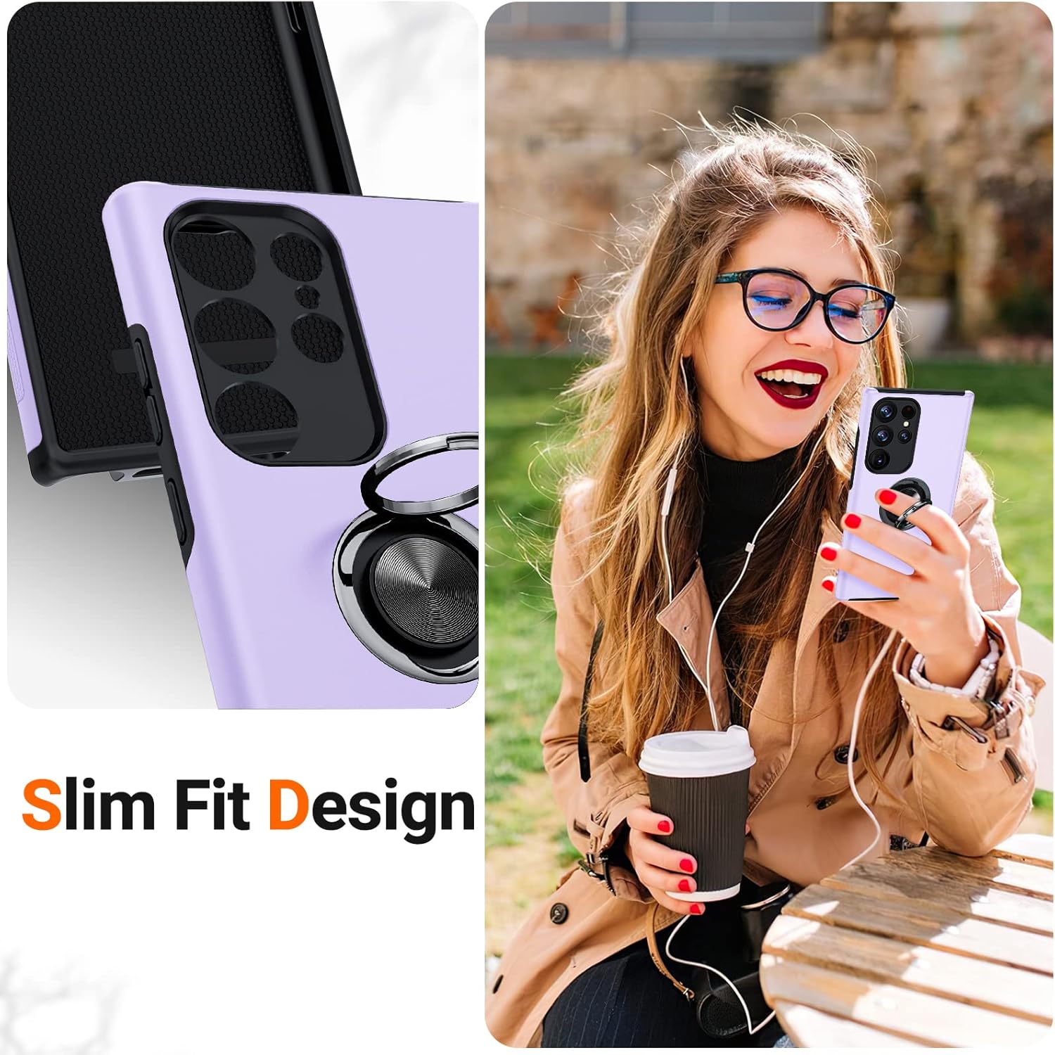 Husa de protectie pentru Samsung Galaxy S23 Ultra, Hybrid Antisoc, Kickstand, Bumper inel rotativ 360, Purple