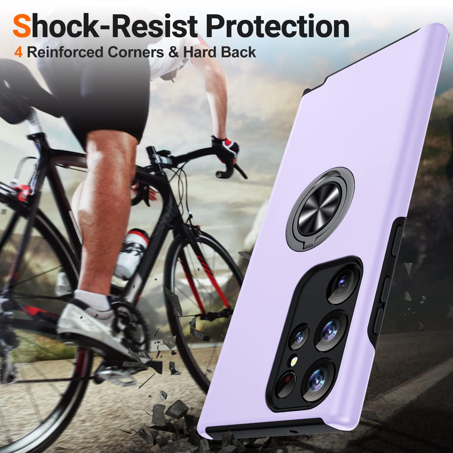 Husa de protectie pentru Samsung Galaxy S23 Ultra, Hybrid Antisoc, Kickstand, Bumper inel rotativ 360, Purple